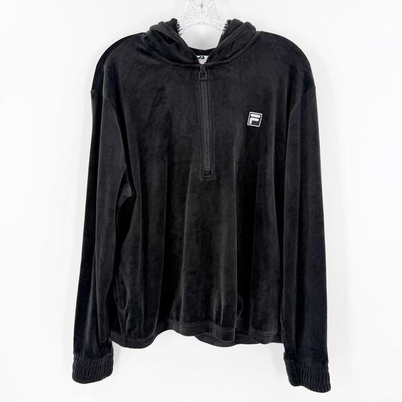 Fila Hoodie Women Black Logo Embroidered Sweatshirt Pullover 1/4 Zip Up Size XL - Picture 1 of 11